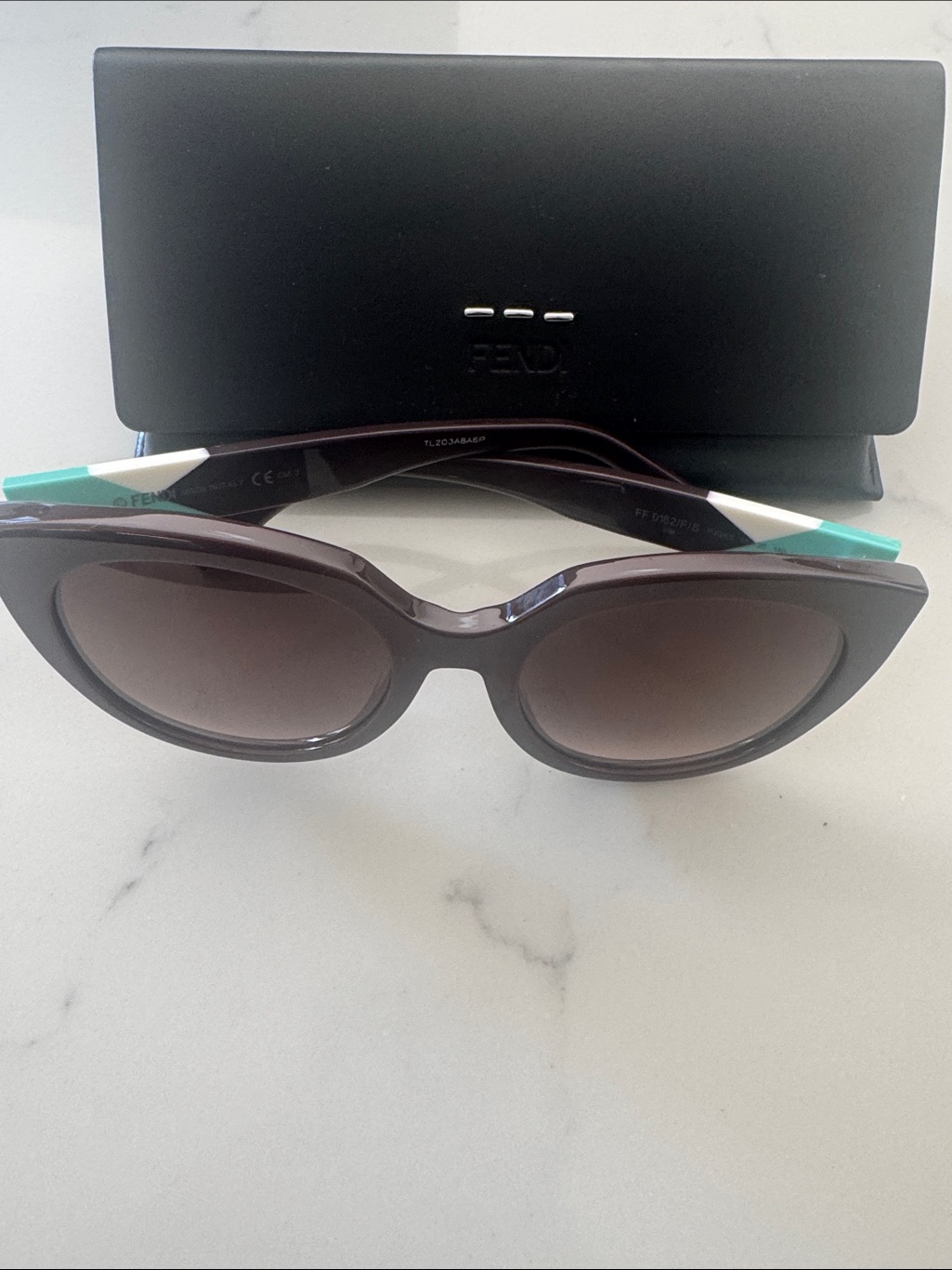 Fendi Brown Gradient Cat-Eye Sunglasses With Turquoise And White Temple Tips